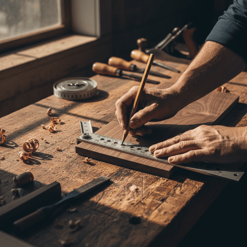 Jack Miller preparing hardwood flooring materials with precision and care